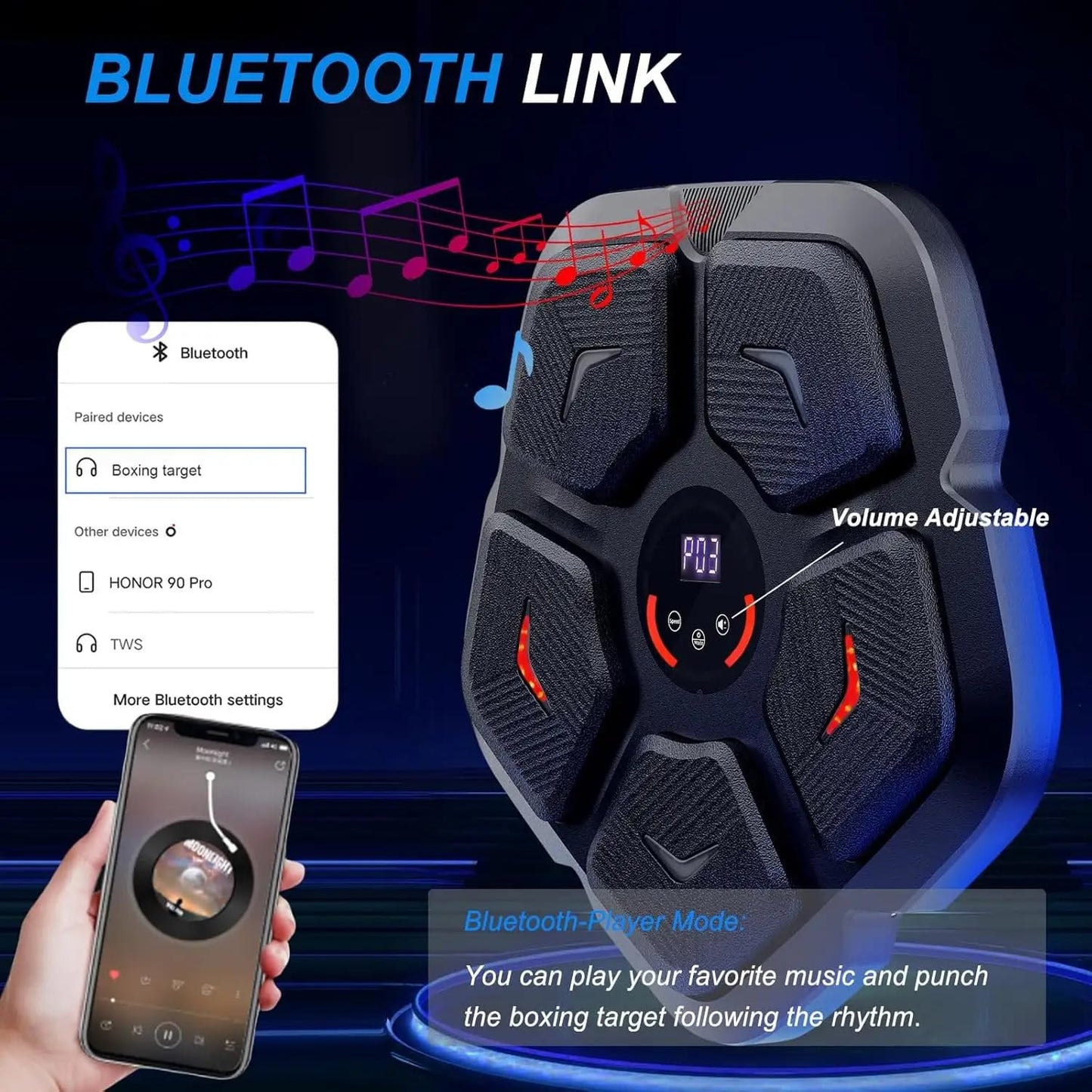 Smart Music Boxing Machine, Bluetooth Speaker Electronic Punching Machine Wall Mounted, 9 Levels & Light-Up Punch Machine, Music Boxing Machine Uk for Adult & Kids, Musical Boxing Machine with Gloves
