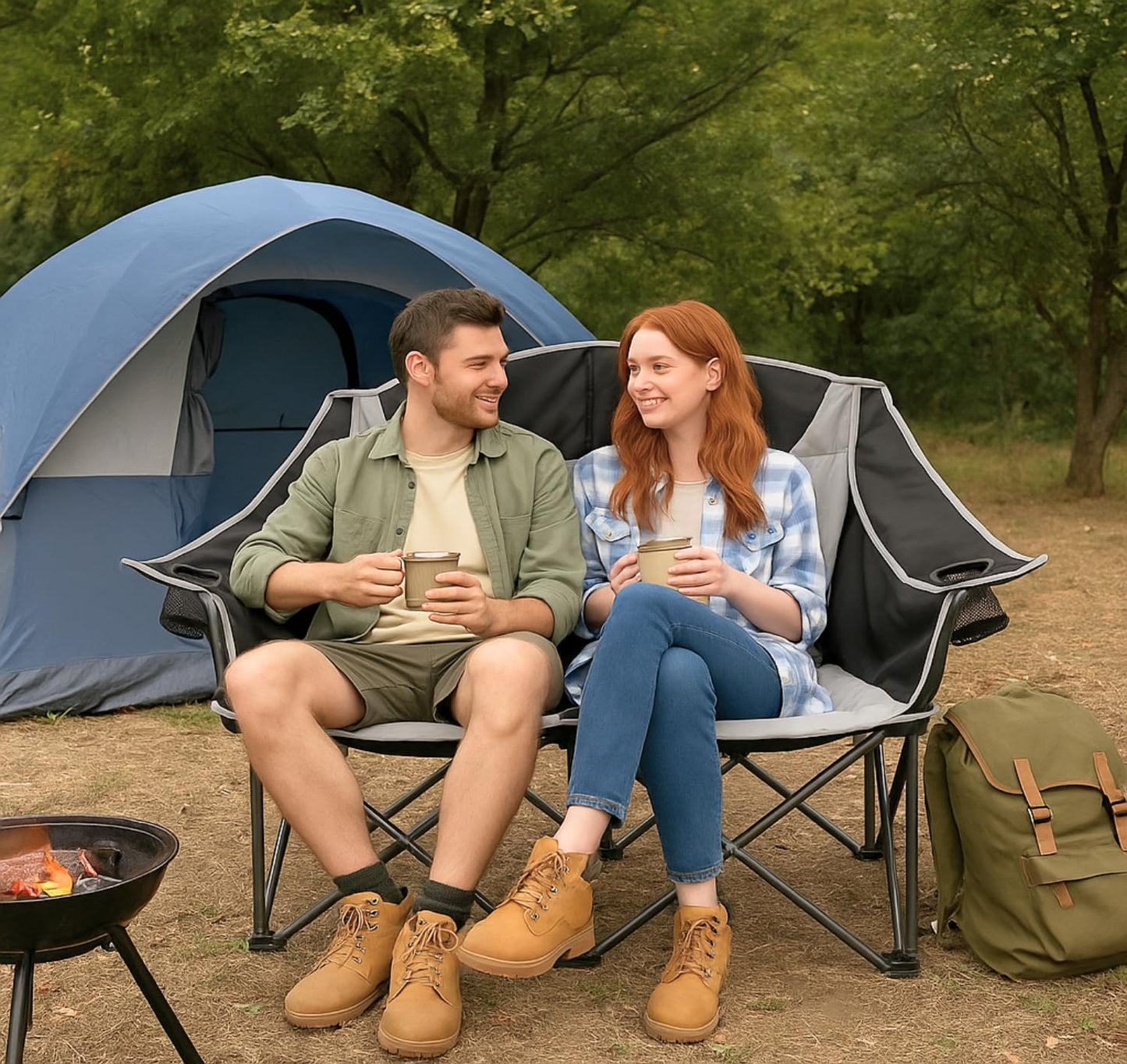 DEMPOWER Camping Chair for Adults, 2 Person Oversized Folding-Portable, 440 Lbs / 200 Kg Capacity,Double Camping Chairs for Picnic Fishing Indoor-Outdoor Activite with Cup Holder and Armrest