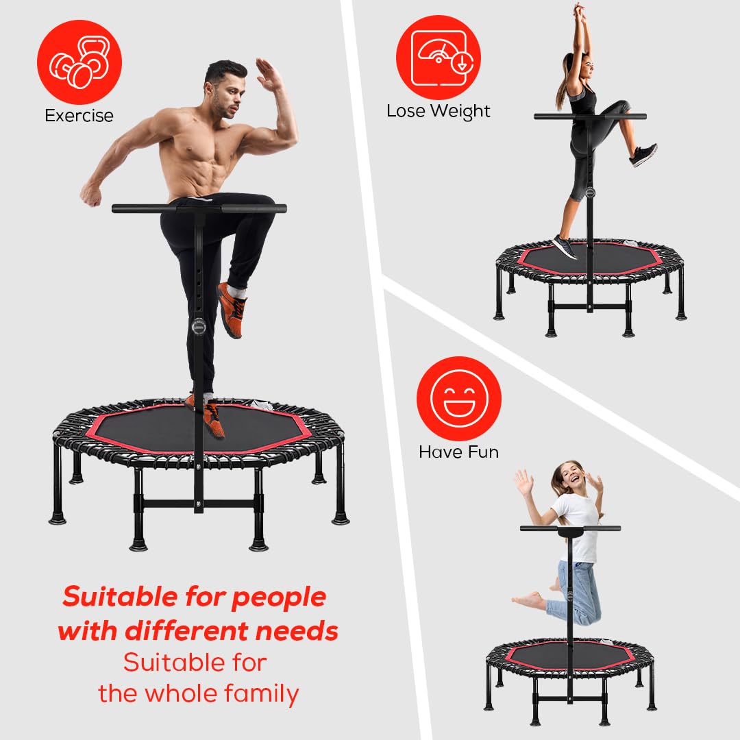 45 Inch Rebounder Trampoline for Adults, Max 330 lbs Load Capacity, Portable Fitness Exercise with 3-Level Adjustable Foam Handle for Indoor and Outdoor Exercise