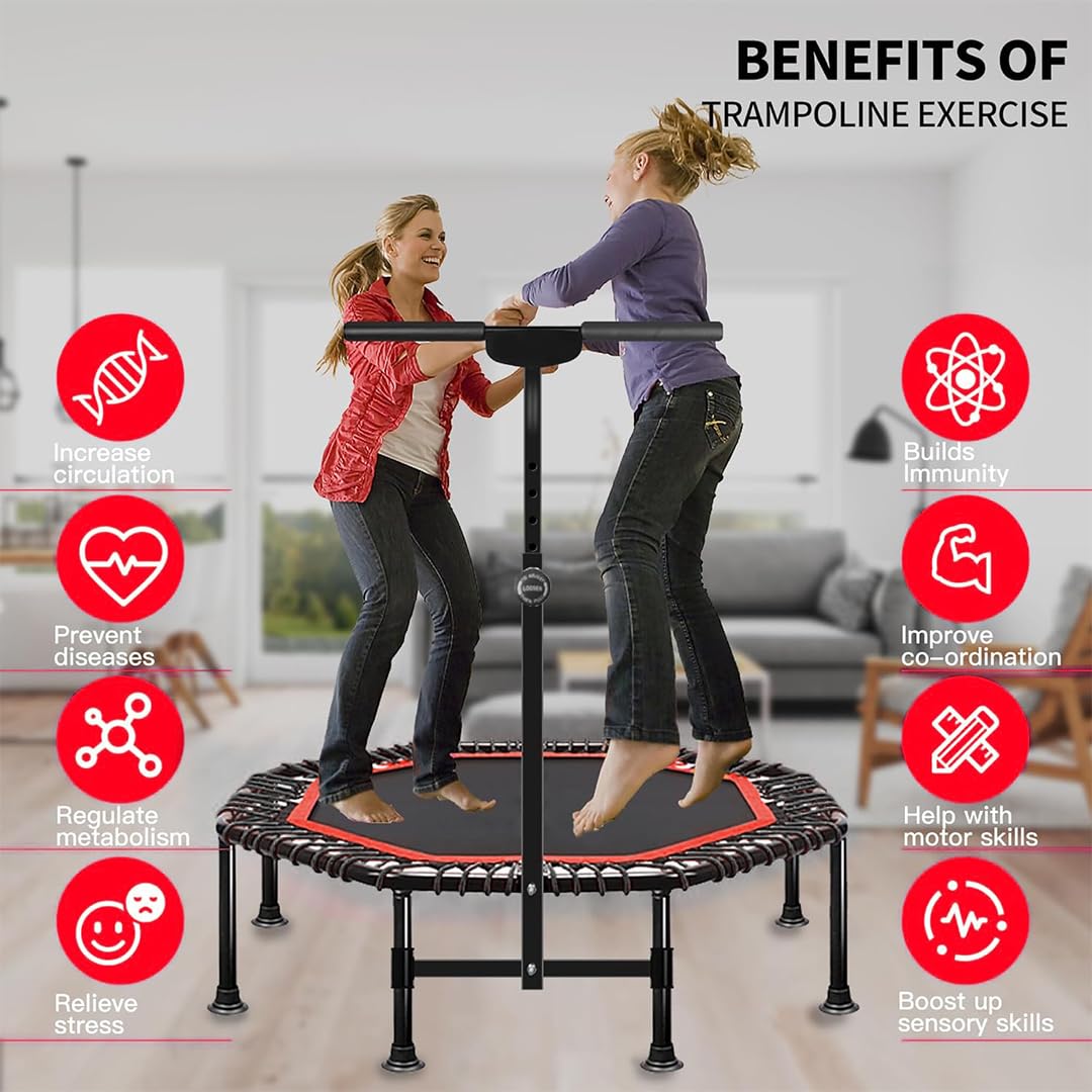 45 Inch Rebounder Trampoline for Adults, Max 330 lbs Load Capacity, Portable Fitness Exercise with 3-Level Adjustable Foam Handle for Indoor and Outdoor Exercise