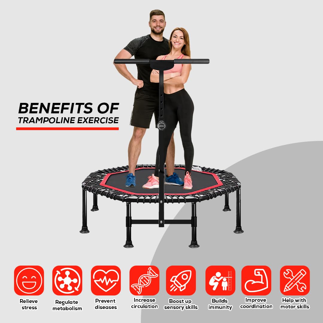 45 Inch Rebounder Trampoline for Adults, Max 330 lbs Load Capacity, Portable Fitness Exercise with 3-Level Adjustable Foam Handle for Indoor and Outdoor Exercise