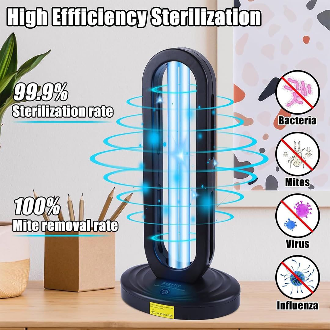 DEMPOWER UV Light Sanitizer, UVC Light Sanitizer for Room, Ultraviolet Light with 3 Speed Timing and Remote Control 38W-110V UV Lamp for Home,Kitchen, Baby Room, Office (Black)