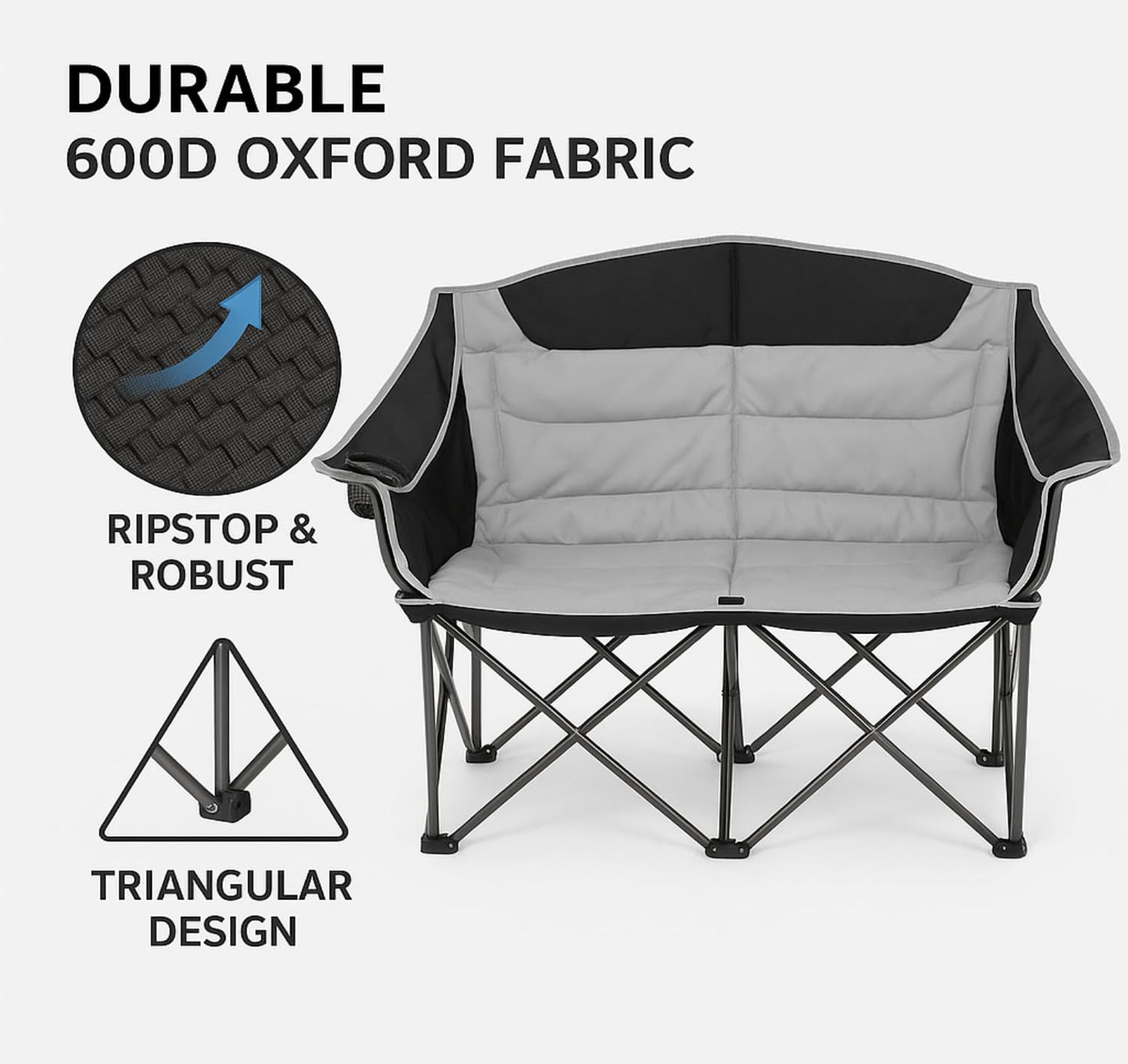 DEMPOWER Camping Chair for Adults, 2 Person Oversized Folding-Portable, 440 Lbs / 200 Kg Capacity,Double Camping Chairs for Picnic Fishing Indoor-Outdoor Activite with Cup Holder and Armrest