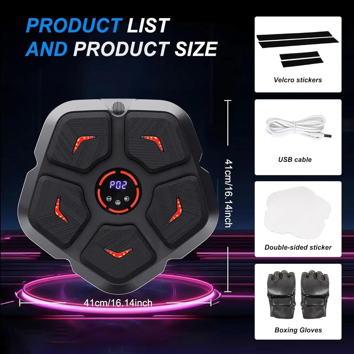 Smart Music Boxing Machine, Bluetooth Speaker Electronic Punching Machine Wall Mounted, 9 Levels & Light-Up Punch Machine, Music Boxing Machine Uk for Adult & Kids, Musical Boxing Machine with Gloves