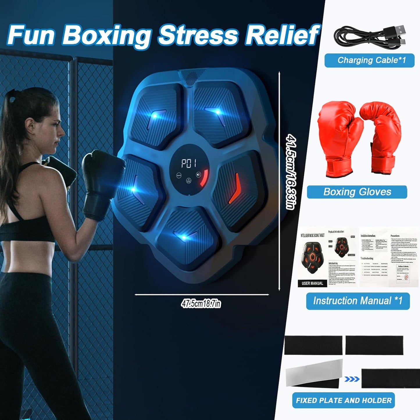 DEMPOWER Smart Music Boxing Machine with Boxing Gloves, Wall Mounted LED Light Punching Machine, Bluetooth Connected 9 Speed & Mode Adjustment, for Adults and Kids Home Workout