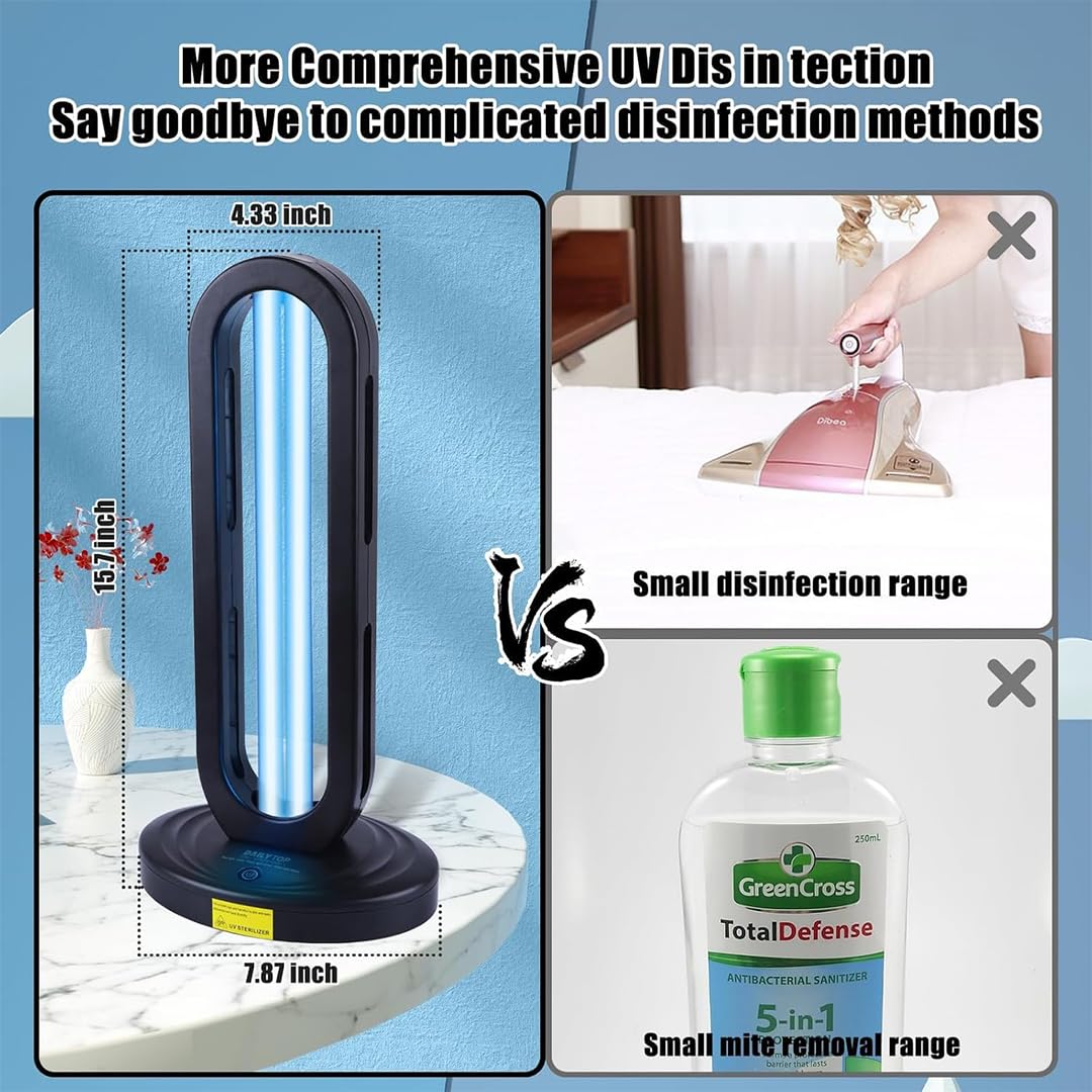 DEMPOWER UV Light Sanitizer, UVC Light Sanitizer for Room, Ultraviolet Light with 3 Speed Timing and Remote Control 38W-110V UV Lamp for Home,Kitchen, Baby Room, Office (Black)