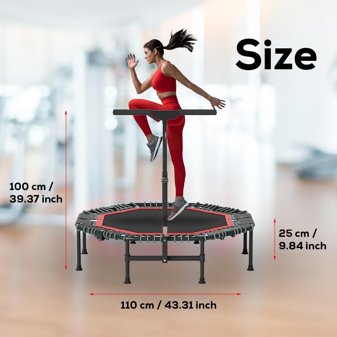 45 Inch Rebounder Trampoline for Adults, Max 330 lbs Load Capacity, Portable Fitness Exercise with 3-Level Adjustable Foam Handle for Indoor and Outdoor Exercise