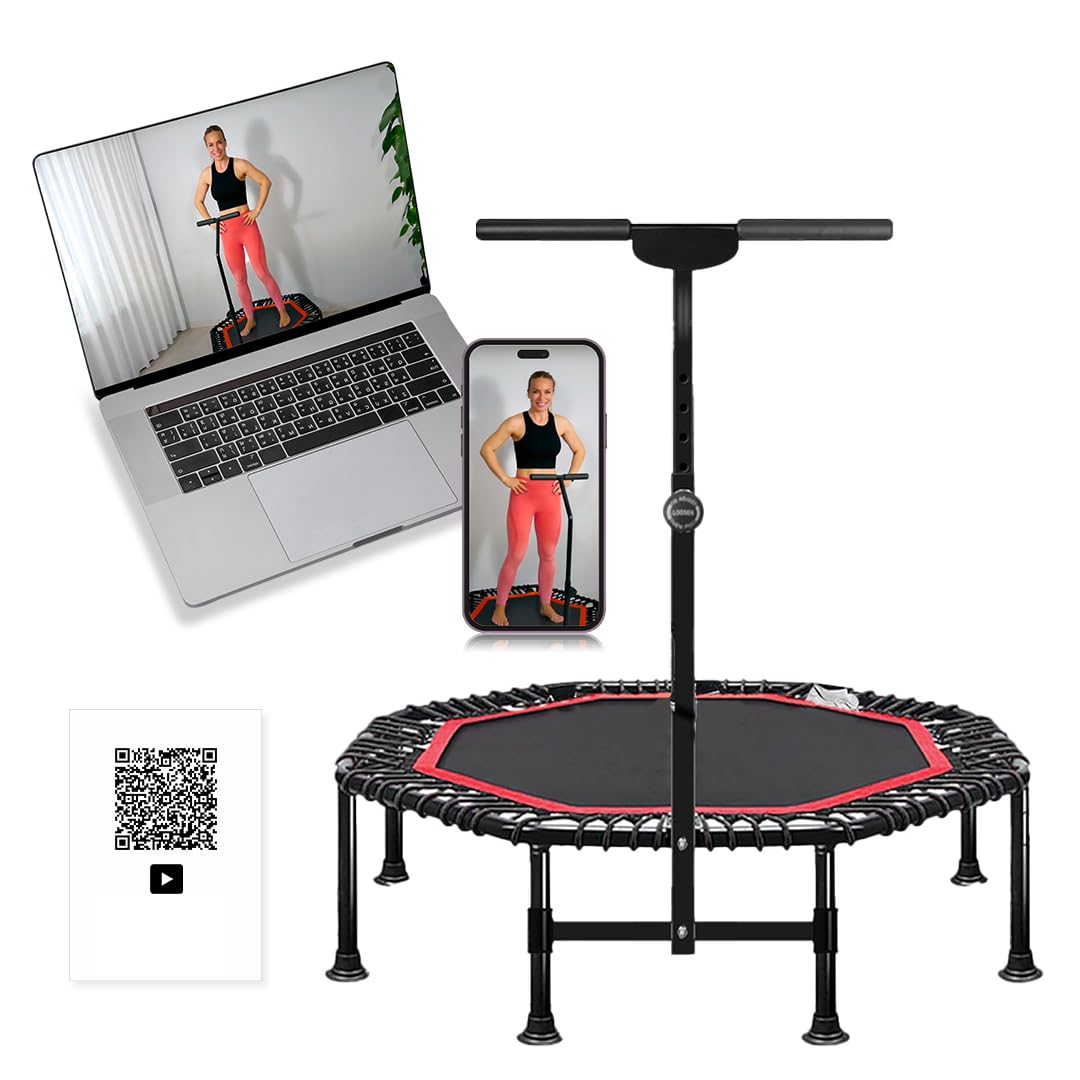45 Inch Rebounder Trampoline for Adults, Max 330 lbs Load Capacity, Portable Fitness Exercise with 3-Level Adjustable Foam Handle for Indoor and Outdoor Exercise