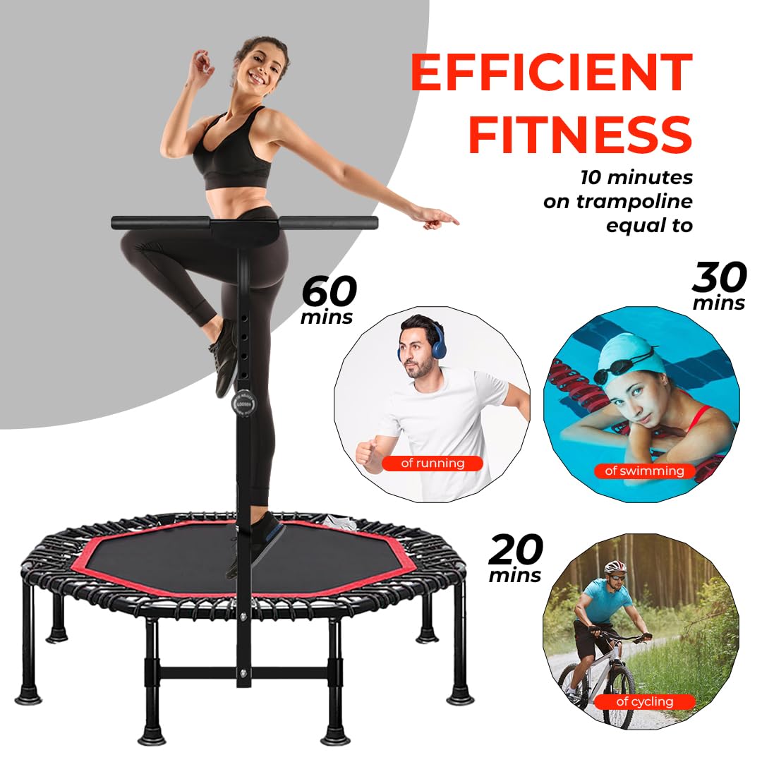 45 Inch Rebounder Trampoline for Adults, Max 330 lbs Load Capacity, Portable Fitness Exercise with 3-Level Adjustable Foam Handle for Indoor and Outdoor Exercise