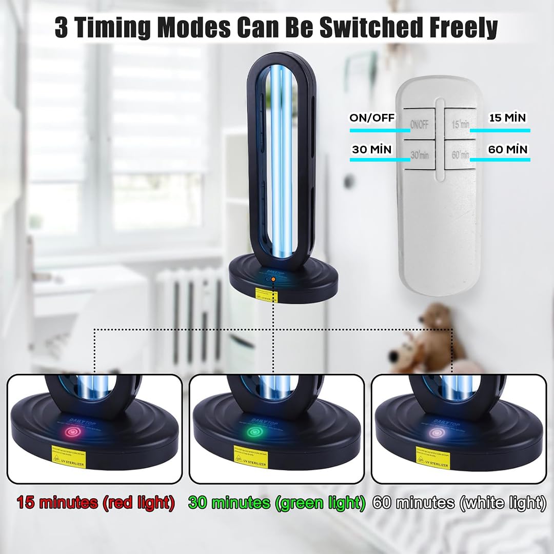 DEMPOWER UV Light Sanitizer, UVC Light Sanitizer for Room, Ultraviolet Light with 3 Speed Timing and Remote Control 38W-110V UV Lamp for Home,Kitchen, Baby Room, Office (Black)