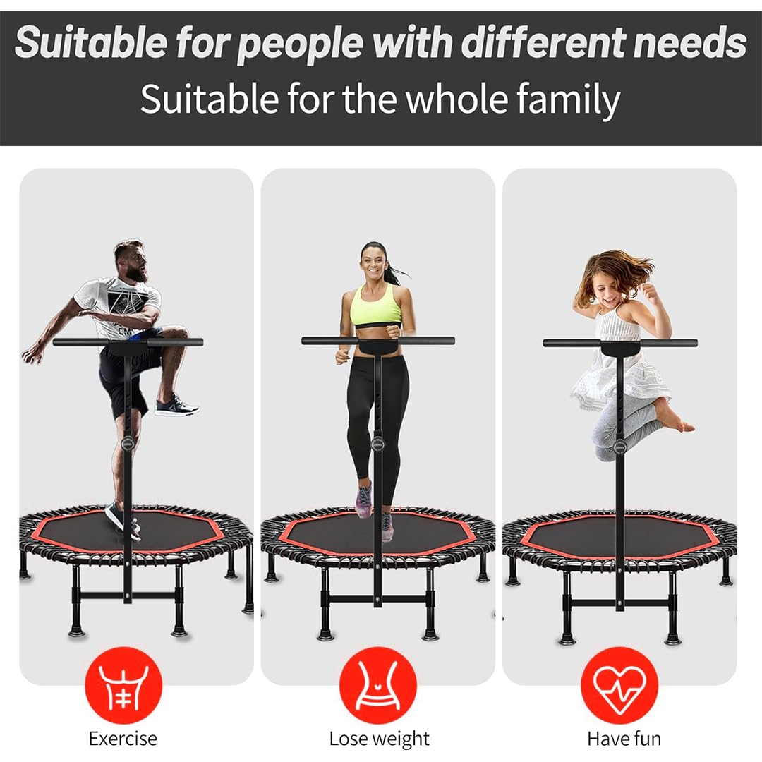 45 Inch Rebounder Trampoline for Adults, Max 330 lbs Load Capacity, Portable Fitness Exercise with 3-Level Adjustable Foam Handle for Indoor and Outdoor Exercise