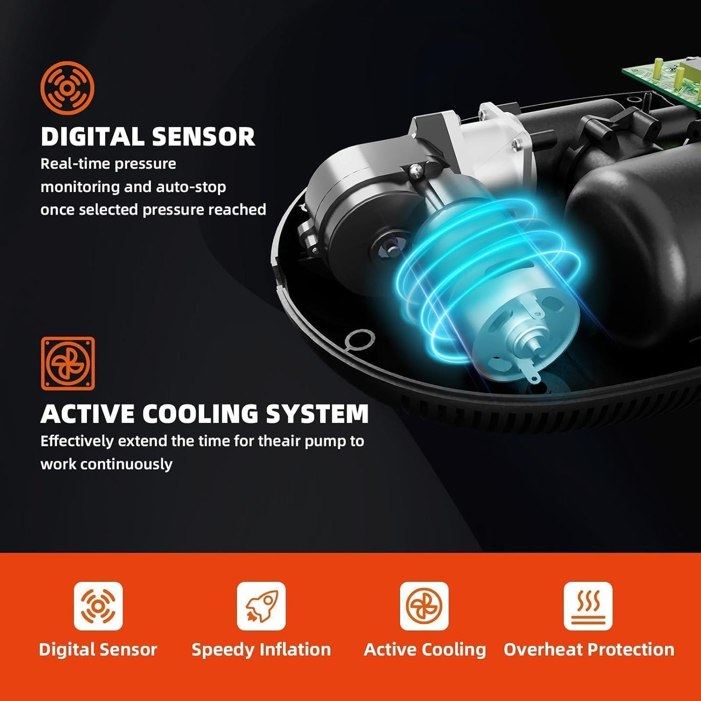 Electric SUP Pump 20 PSI Auto-Off Feature, Dual Stage Inflation & Deflation Function, 6 Nozzle Paddle Board Pump, Air Tent, Mattress, Pump Electric, Air, Awning, Paddleboard, 12V DC Car Connector