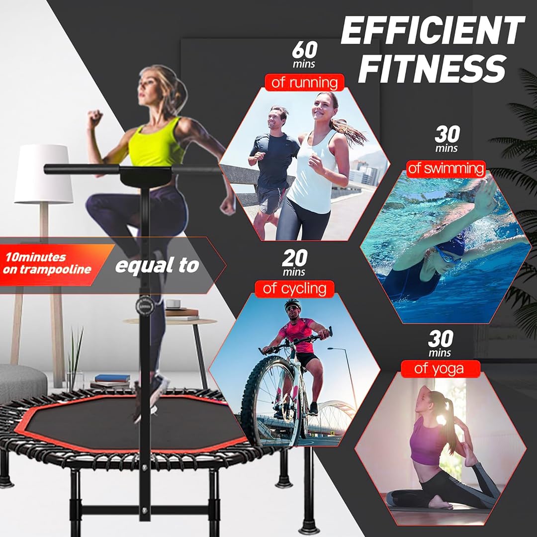 45 Inch Rebounder Trampoline for Adults, Max 330 lbs Load Capacity, Portable Fitness Exercise with 3-Level Adjustable Foam Handle for Indoor and Outdoor Exercise
