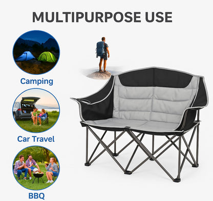 DEMPOWER Camping Chair for Adults, 2 Person Oversized Folding-Portable, 440 Lbs / 200 Kg Capacity,Double Camping Chairs for Picnic Fishing Indoor-Outdoor Activite with Cup Holder and Armrest
