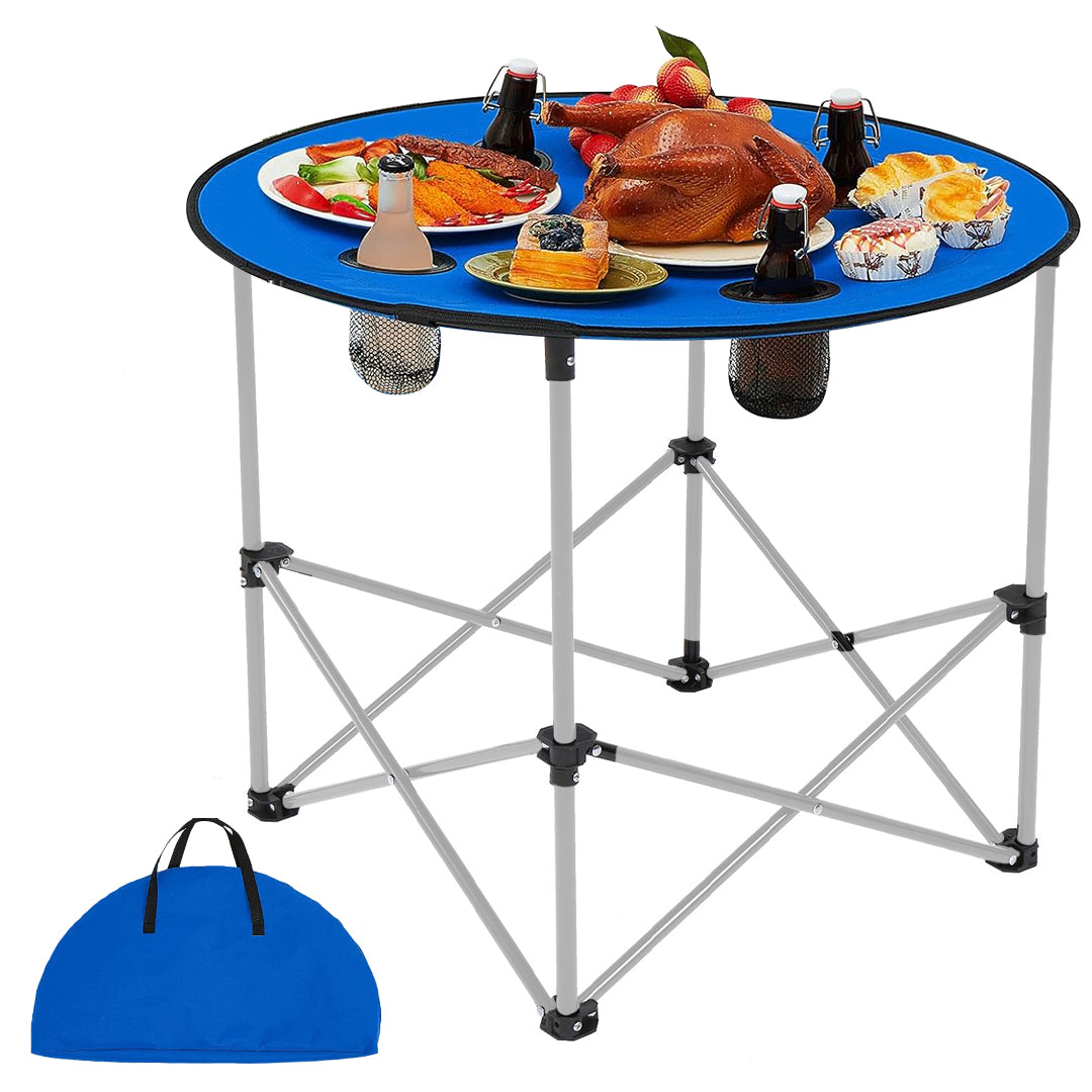 Foldable Camping Table – Portable, Lightweight and Durable Outdoor Picnic Table with Cup Holders & Carry Bag