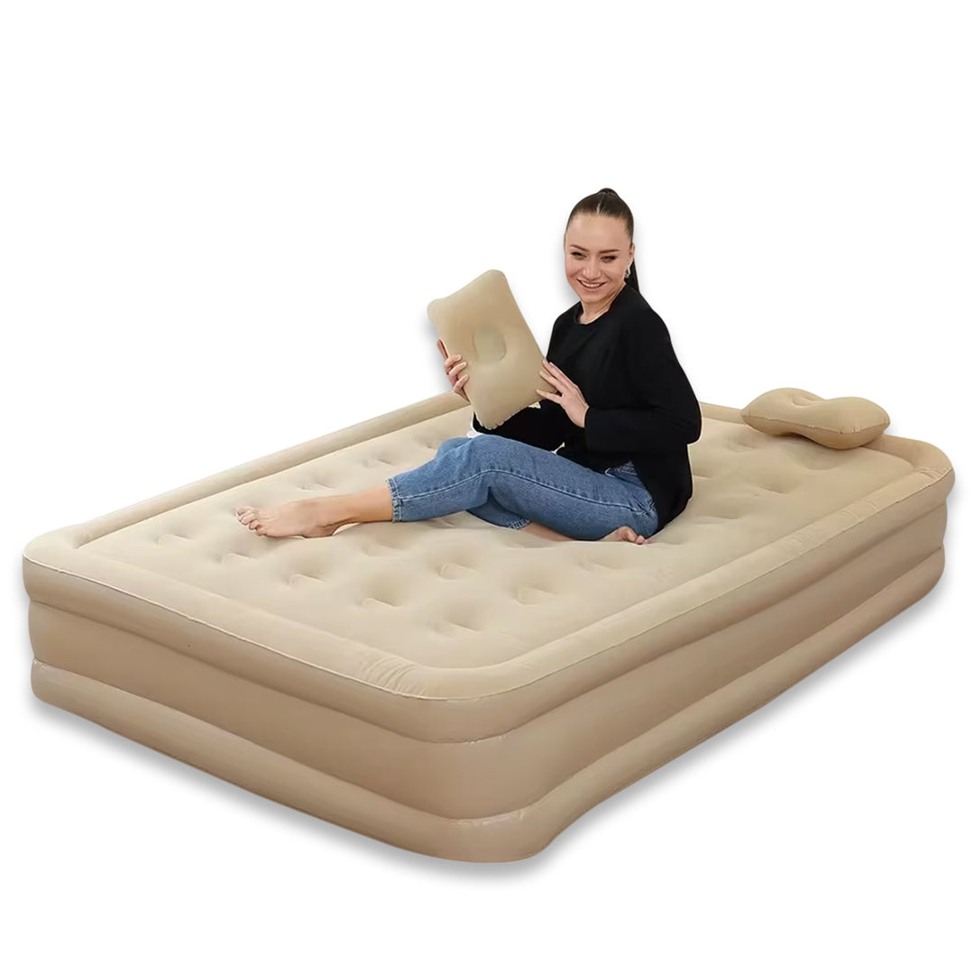 Double-Layer Inflatable Air Mattress – Built-In Rechargeable Air Pump, Ultra-Soft Plush Surface, Waterproof & Durable Design