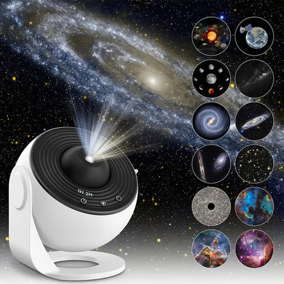 4K Galaxy Projector – 12 Space-Themed Discs, Silent Rotation & Timer Mode