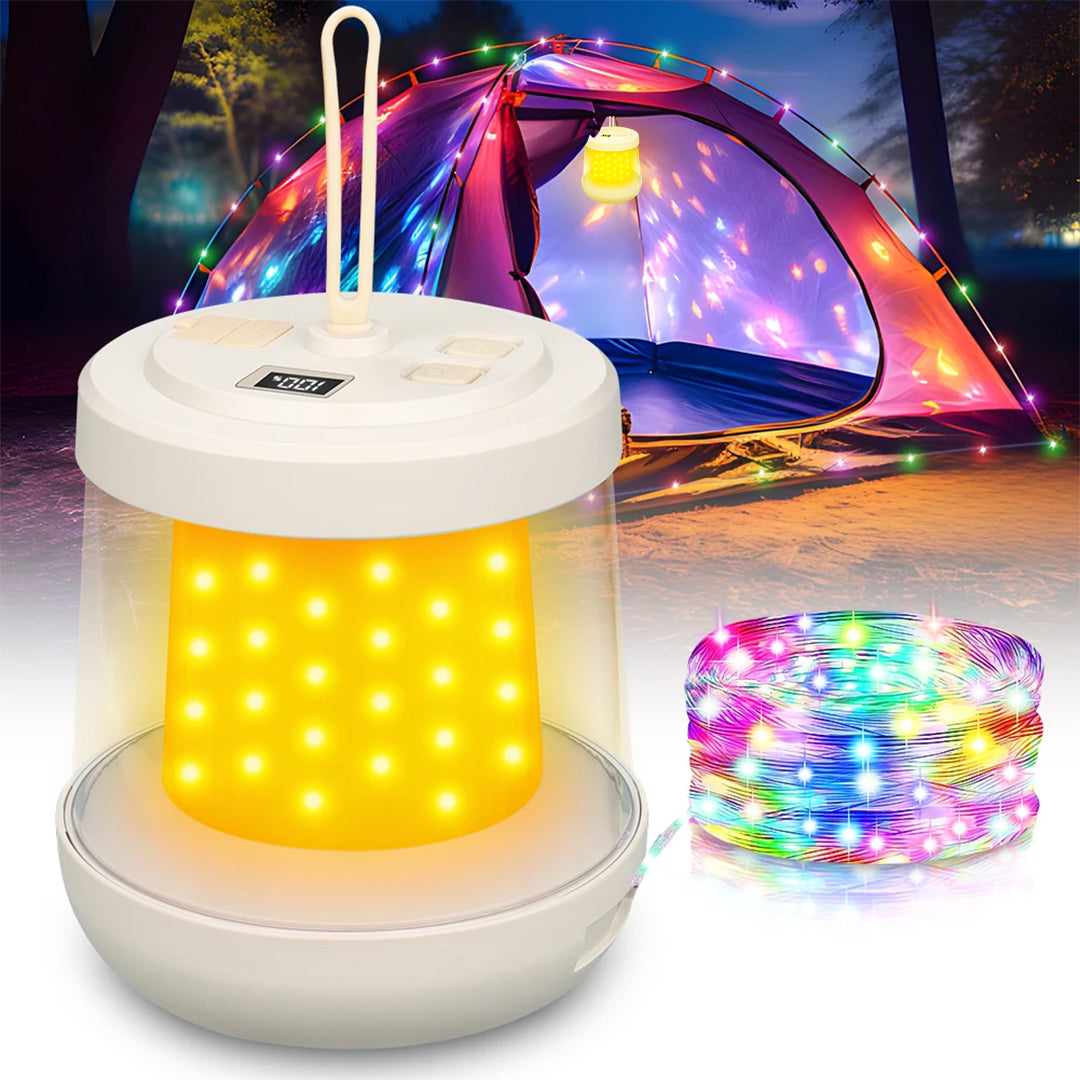 Camping Lantern with Power Bank – 3 Light Modes,  Waterproof, RGB String Lights