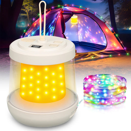 Camping Lantern with Power Bank – 3 Light Modes,  Waterproof, RGB String Lights