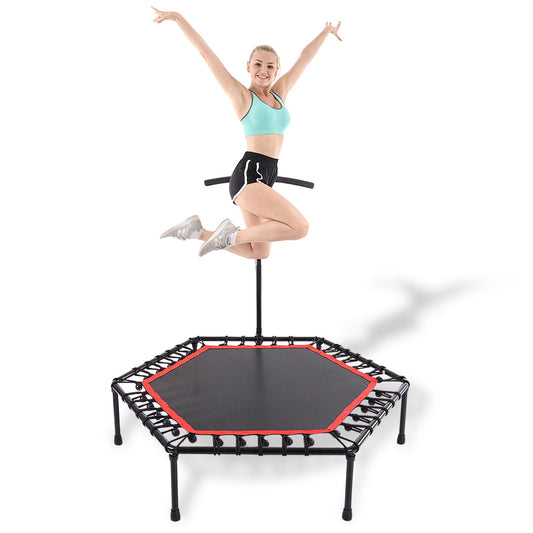 Durable Hexagonal Fitness Trampoline with Adjustable Handle – Ideal for Fun and Safe Home Workouts