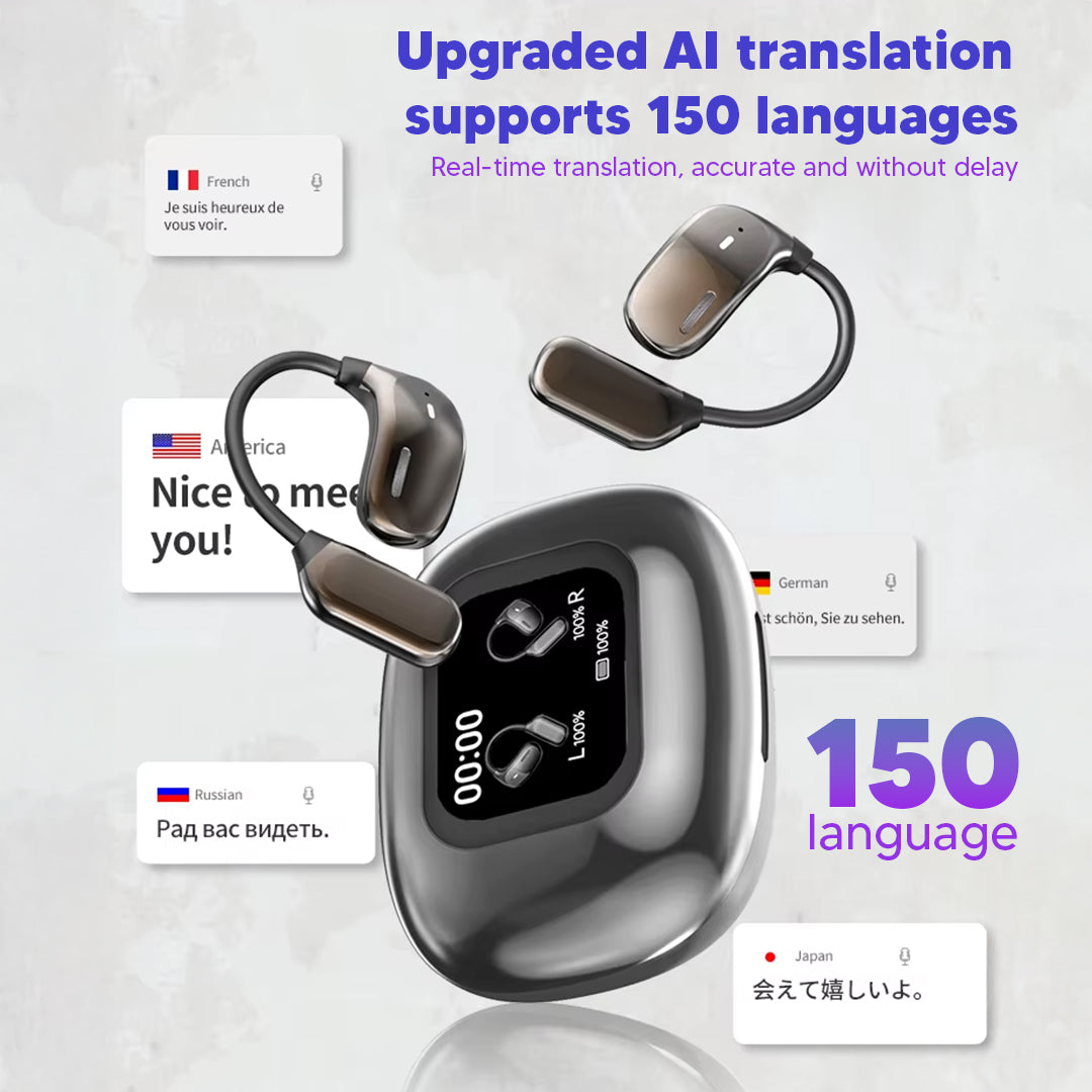 AI-Powered 150-Language Translator Earbuds – Low Latency, Meeting Assistant, Multi-Scenario Use