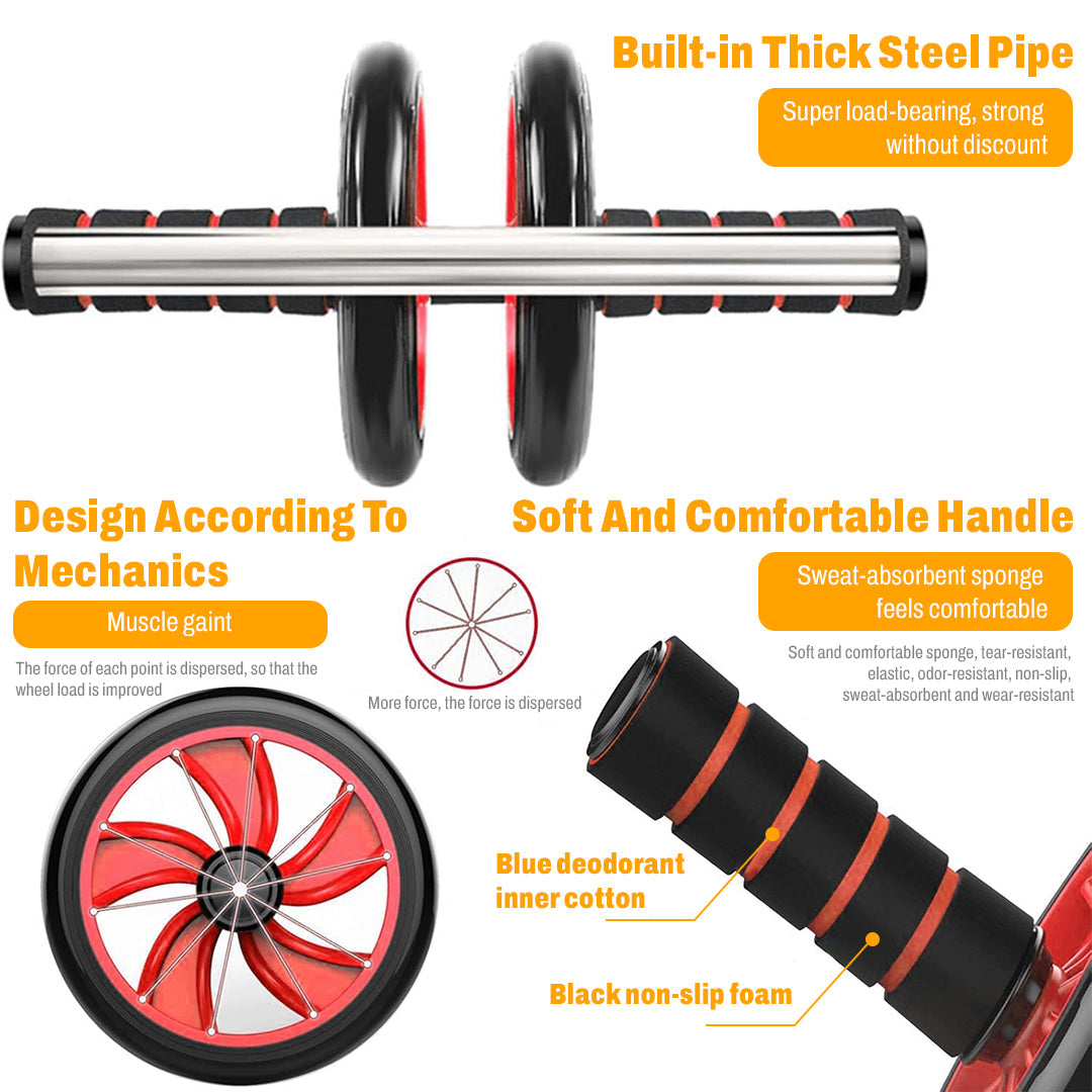 Double Wheel Ab Roller – Non-Slip Handles and Knee Support Pad