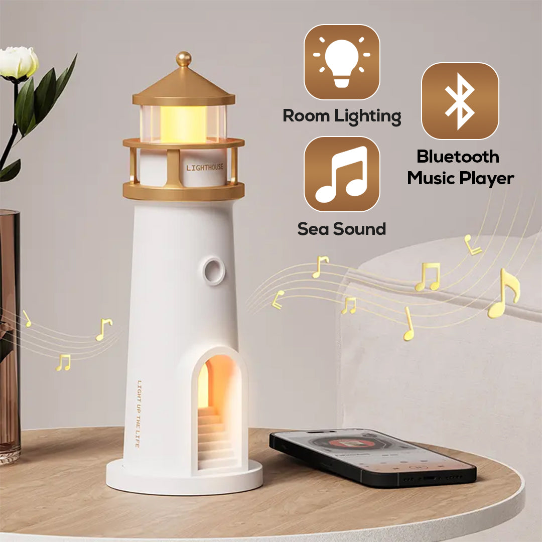 3-in-1 Lighthouse Projector Lamp with Moon & Ocean Sounds – Bluetooth Speaker
