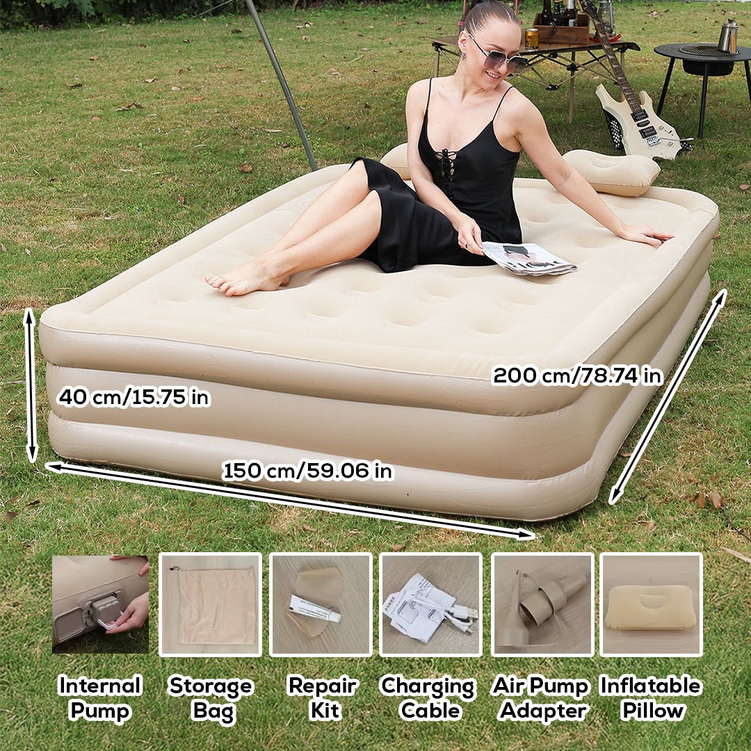 Double-Layer Inflatable Air Mattress – Built-In Rechargeable Air Pump, Ultra-Soft Plush Surface, Waterproof & Durable Design