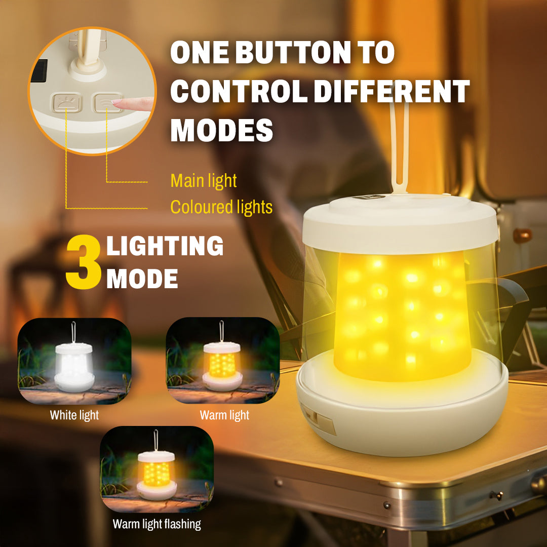Camping Lantern with Power Bank – 3 Light Modes,  Waterproof, RGB String Lights