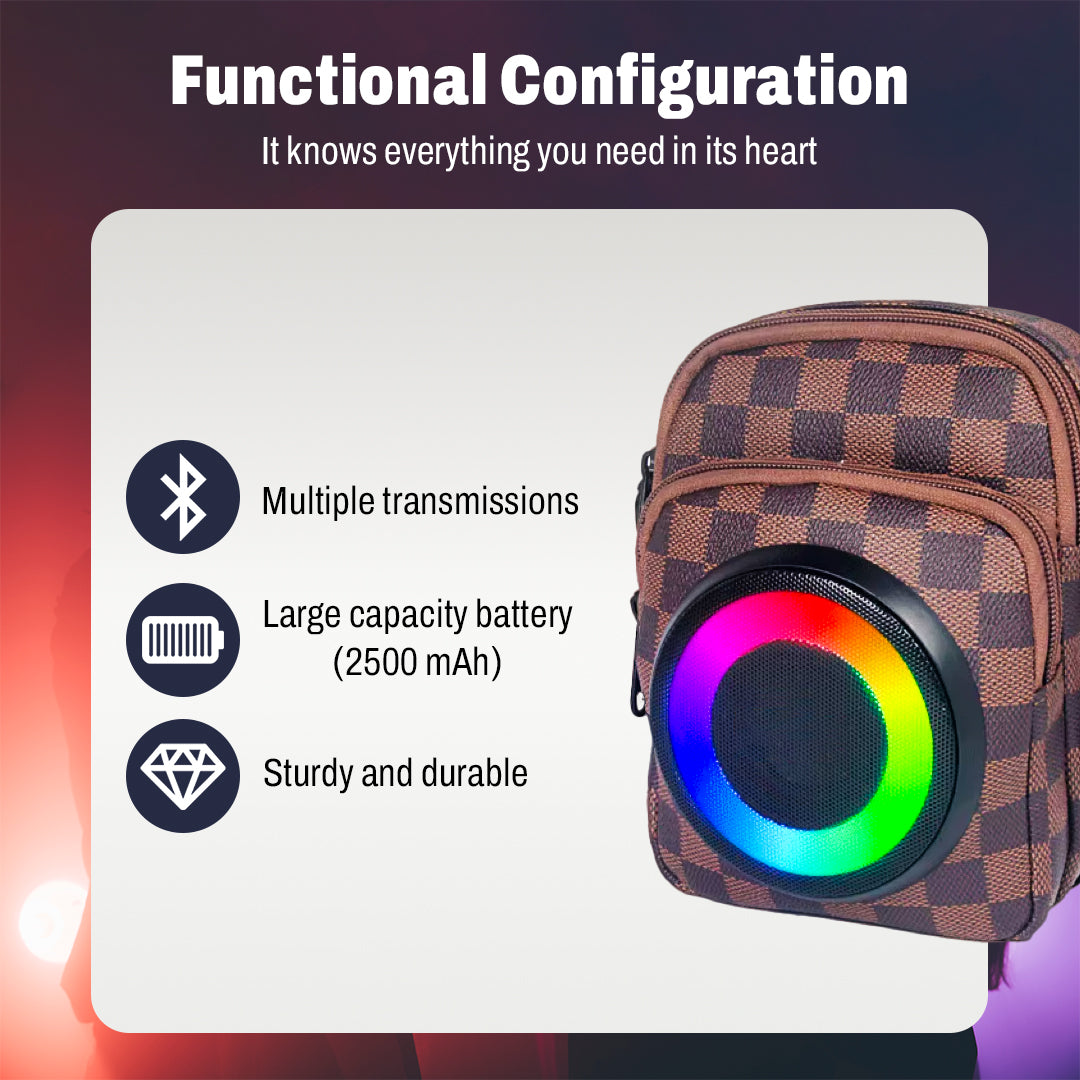 Bluetooth Speaker Bag – LED Lights, USB Power & 2500mAh Battery