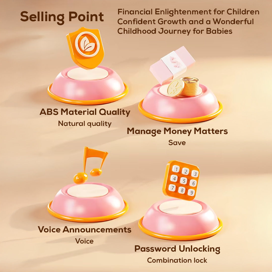 Smart Money Box for Kids – Password Lock, Voice Guide & ATM-Style Auto Cash Intake
