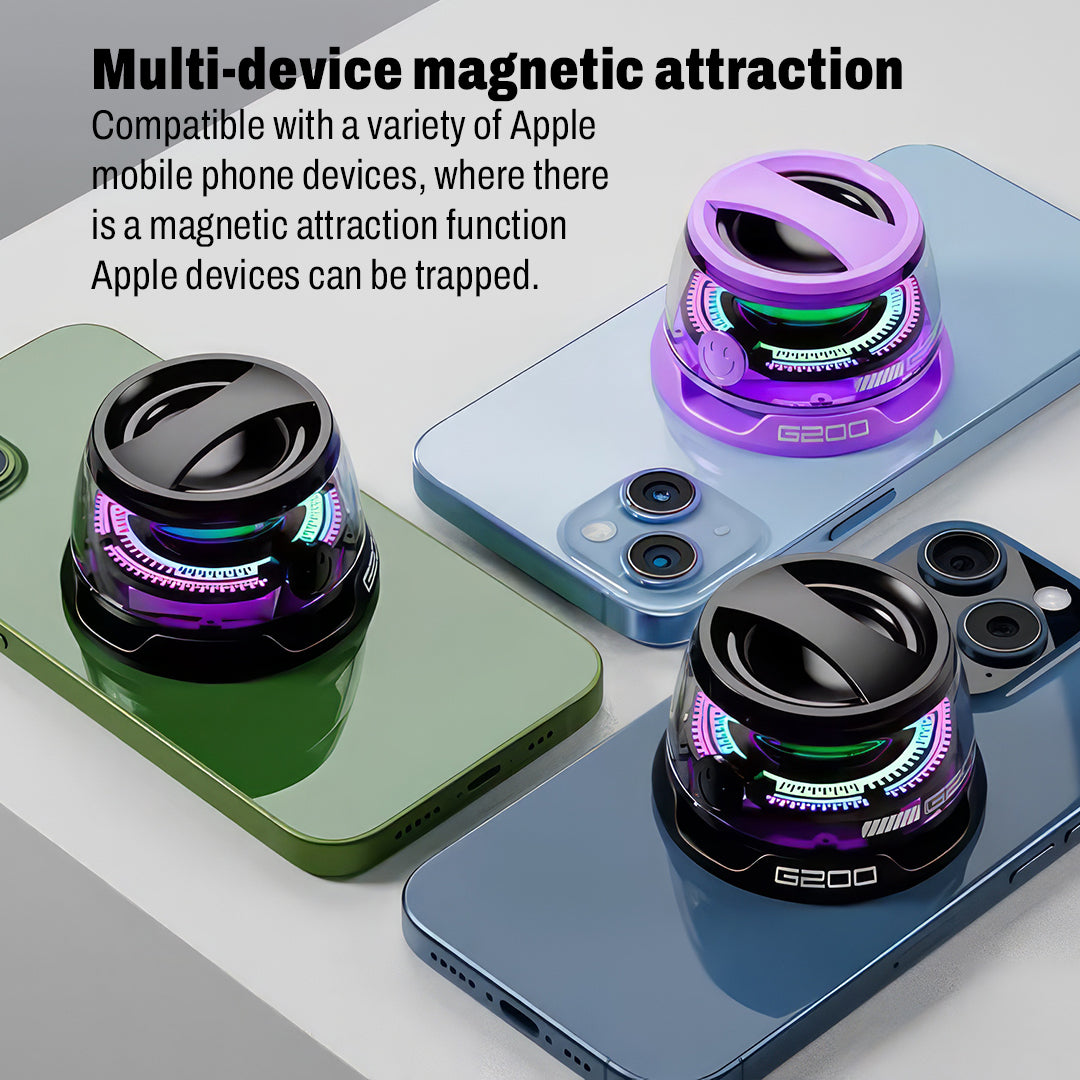 Magnetic Bluetooth Speaker – 360° Stereo Sound, LED Light Design & Magnetic Mount for Smart Devices