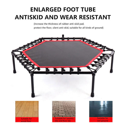 Durable Hexagonal Fitness Trampoline with Adjustable Handle – Ideal for Fun and Safe Home Workouts