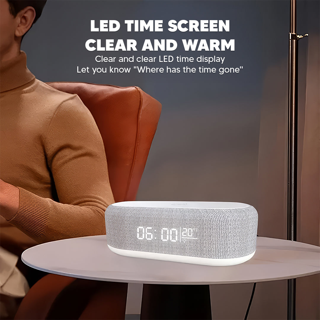 Bluetooth Speaker with 15W Wireless Charging – LED Clock, Alarm, RGB Night Light