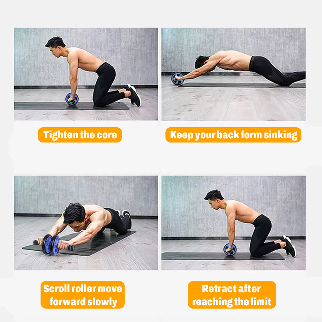 Double Wheel Ab Roller – Non-Slip Handles and Knee Support Pad