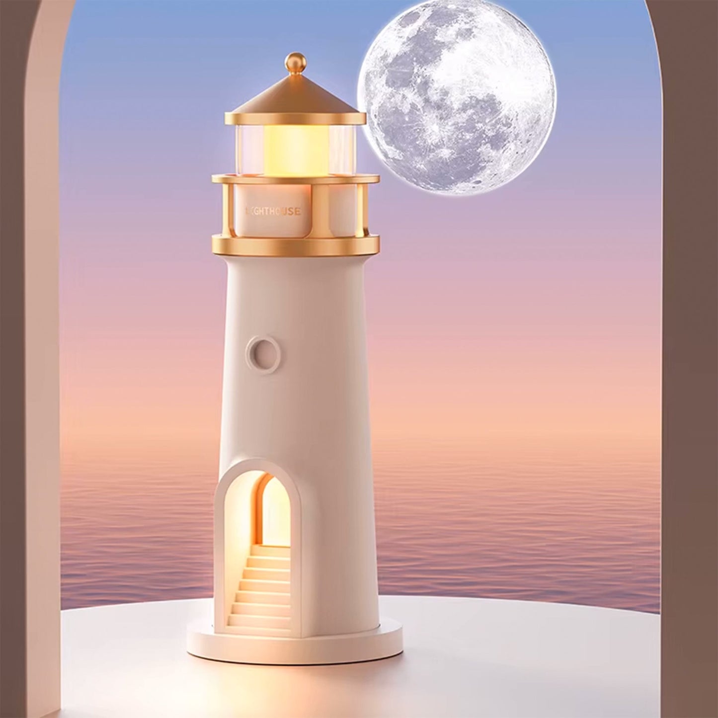 3-in-1 Lighthouse Projector Lamp with Moon & Ocean Sounds – Bluetooth Speaker
