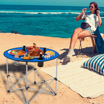 Foldable Camping Table – Portable, Lightweight and Durable Outdoor Picnic Table with Cup Holders & Carry Bag