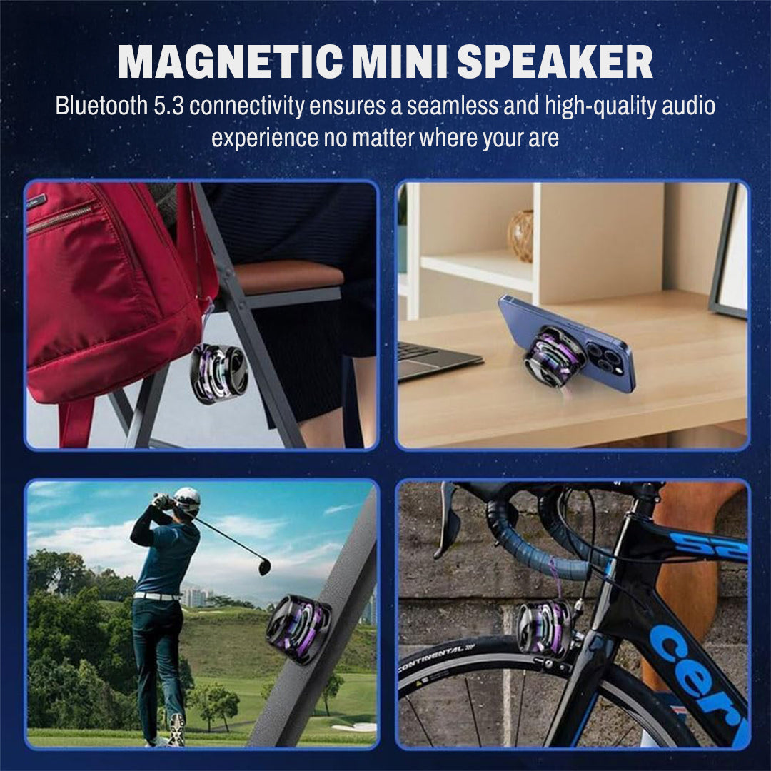 Magnetic Bluetooth Speaker – 360° Stereo Sound, LED Light Design & Magnetic Mount for Smart Devices