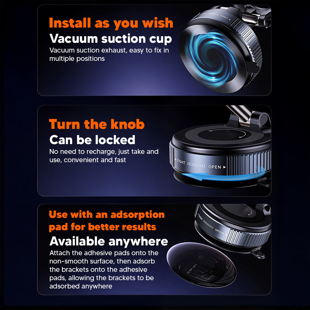 360° Adjustable Magnetic Phone Holder – Vacuum Base & Foldable Design