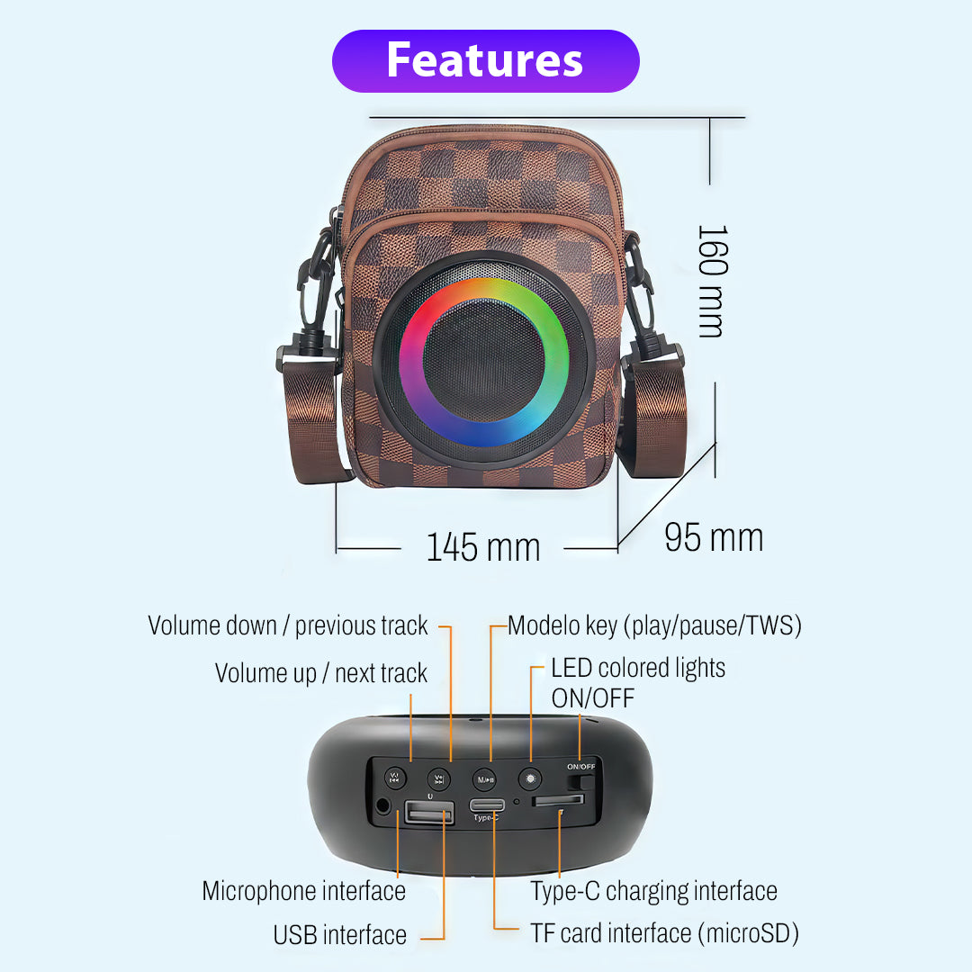 Bluetooth Speaker Bag – LED Lights, USB Power & 2500mAh Battery