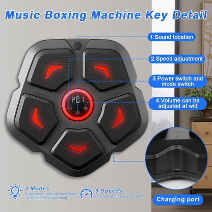DEMPOWER Smart Music Boxing Machine with Boxing Gloves, Wall Mounted LED Light Punching Machine, Bluetooth Connected 9 Speed & Mode Adjustment, for Adults and Kids Home Workout