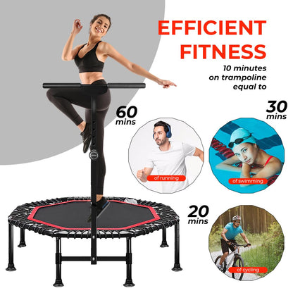 45 Inch Rebounder Trampoline for Adults, Max 330 lbs Load Capacity, Portable Fitness Exercise with 3-Level Adjustable Foam Handle for Indoor and Outdoor Exercise