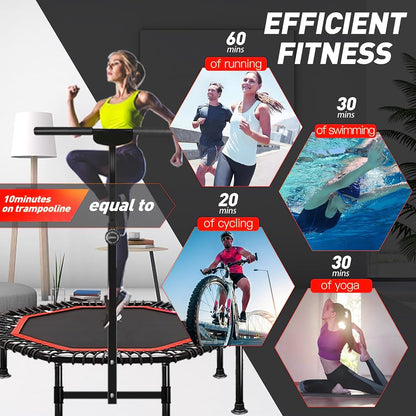 45 Inch Rebounder Trampoline for Adults, Max 330 lbs Load Capacity, Portable Fitness Exercise with 3-Level Adjustable Foam Handle for Indoor and Outdoor Exercise